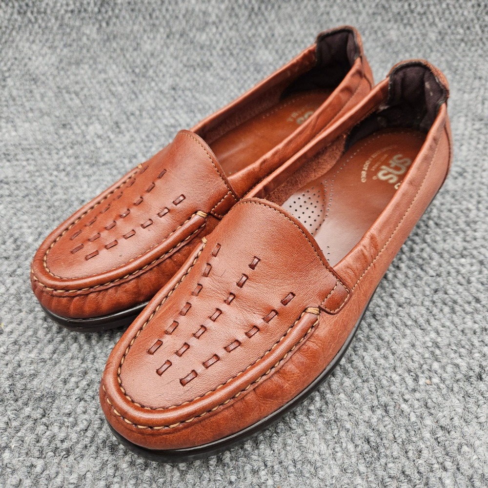 SAS Weave (Women's 8.5) Brown Leather Loafers Comfort Slip On Casual USA Made